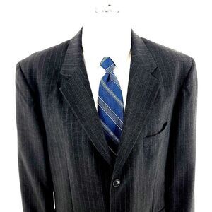 DAMAGED Stafford Wool 3 Button Suit‎ Jacket 42L Gray Striped